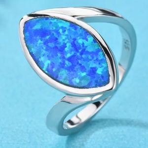 Marquise Cut White/Blue Fire Opal Ring